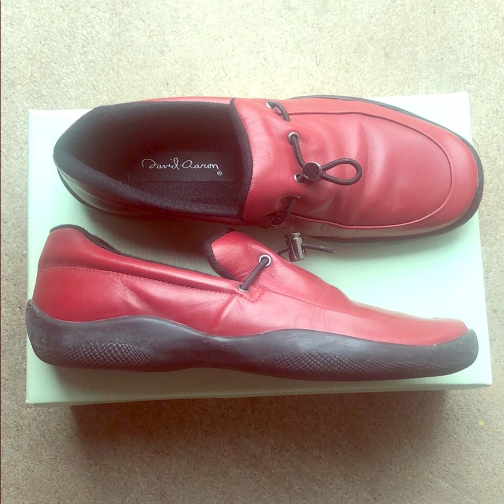 David Aaron red leather loafers